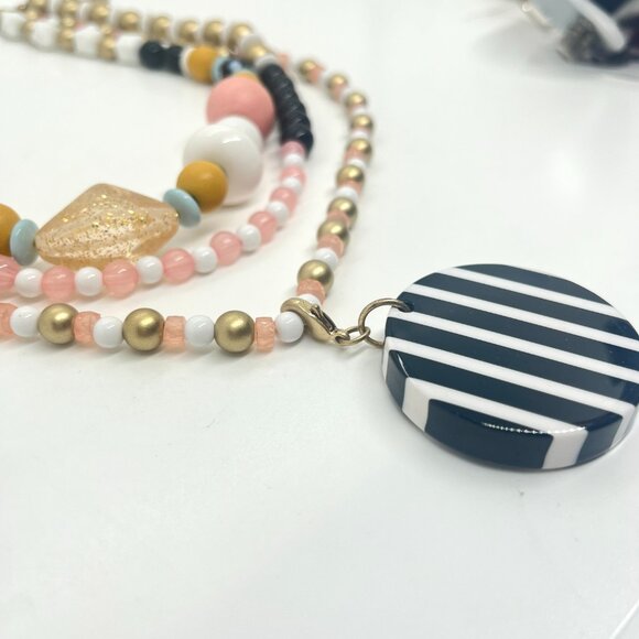 PLUNDER MULTI STRAND LAYER POP ART NECKLACE BEADS STRIPE PENDANT ORANGE PINK - Picture 9 of 16